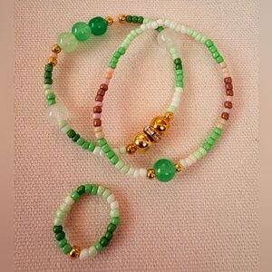 🍵 “Matcha” Green Beaded Bracelet Set